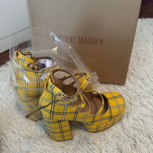 Steve Madden Yellow Plaid Rosario Chunky Strappy Platform - Clueless - 90’s Y2K - Picture 9 of 9